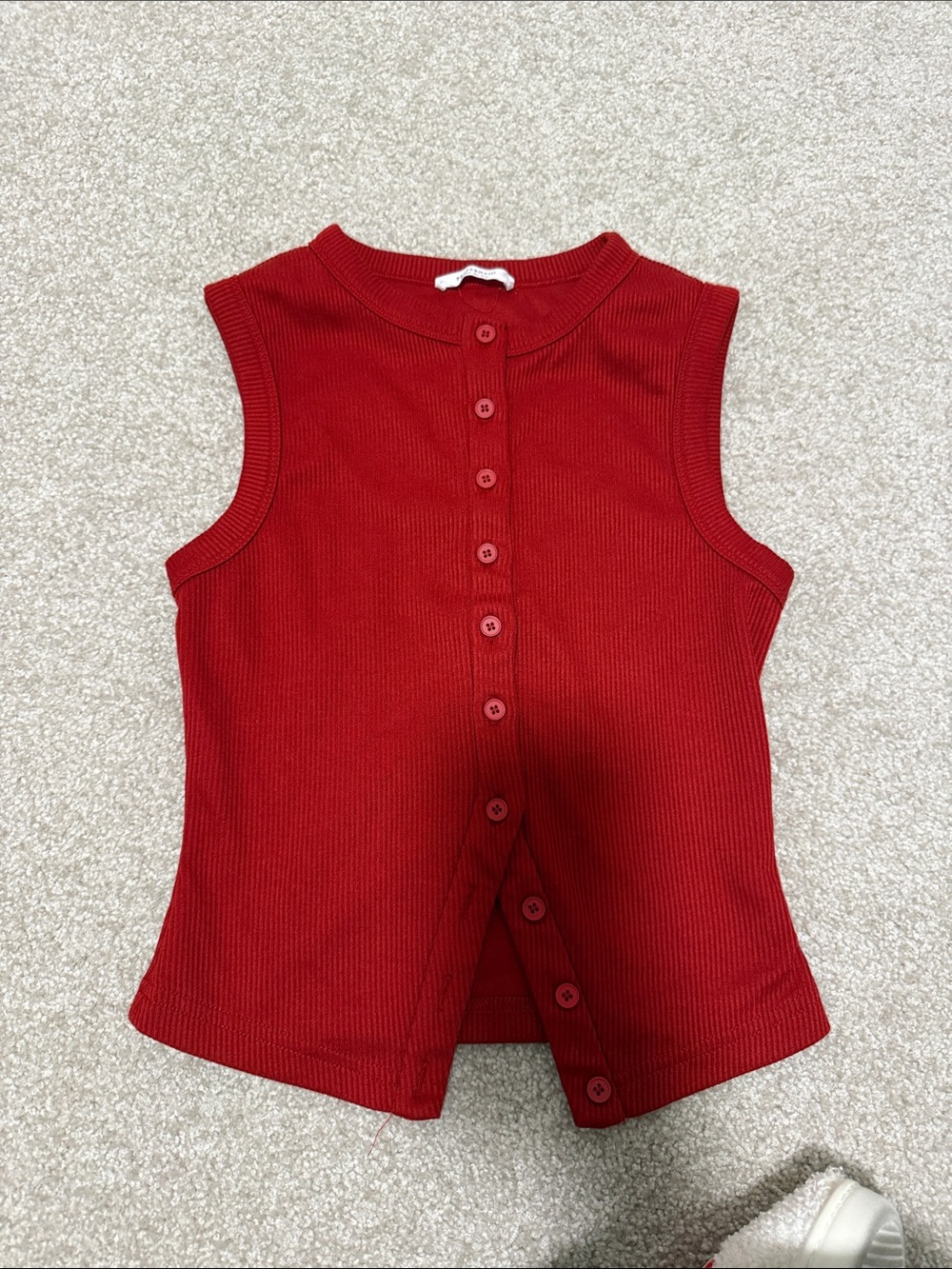 Red Ribbed Button-Front Tank